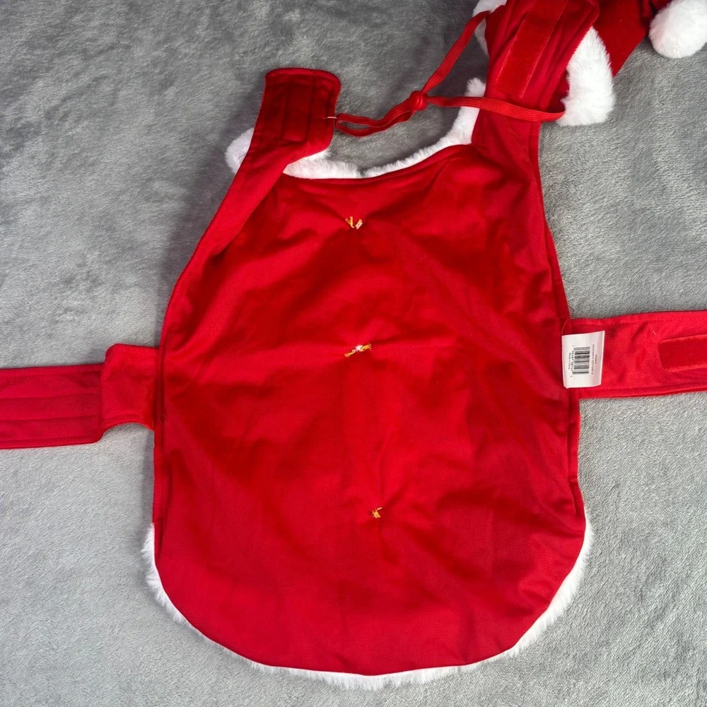 Merry & Bright Santa Dog‎ Costume Medium Red White Faux Fur Bone Buckle Holiday